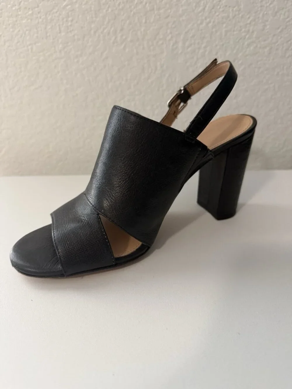 ANTONIO MELANI Women's Sz 7.5 Haines Sexy Black Leather OPEN TOE HEELED Sandals
